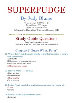 Preview of SUPERFUDGE by Judy Blume; Multiple-Choice Study Guide Quiz w/Answer Key
