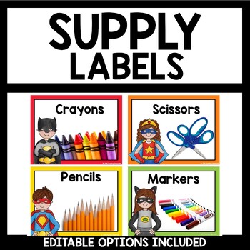 Preview of Superhero Class Decor Supply Labels