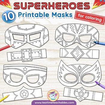 Preview of SUPERHERO Masks and Wristbands FOR COLORING | Superhero Craft