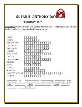 Preview of SUSAN B. ANTHONY DAY: A HISTORY WORD JUMBLE