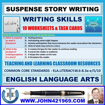 Preview of SUSPENSE STORY WRITING - 10 WORKSHEETS AND TASK CARDS