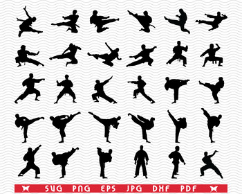 Download Svg Karate Fighters Black Silhouettes Digital Clipart By Designstudiorm