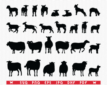 SVG Sheep and Lamb, Black silhouettes, Digital clipart by DesignStudioRM
