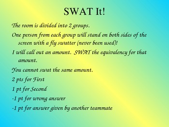 Preview of SWAT It!  A fractions, decimals, and percents equivalencies game