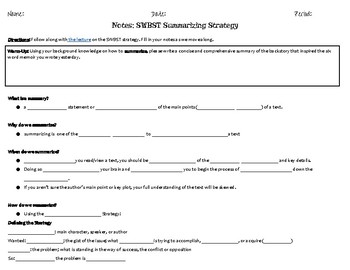 Preview of SWBST Summarizing Strategy (Somebody, Wanted, But, So, Then) (EDITABLE)