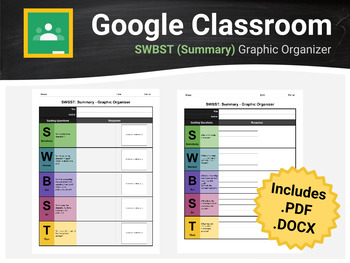 Preview of SWBST (Summary) - Graphic Organizer - For Google Classroom & Docs