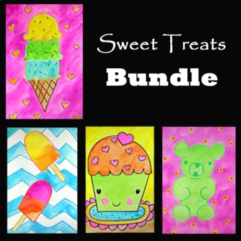 Preview of SWEET TREATS BUNDLE 4 Directed Drawing & Watercolor Painting Video Art Projects