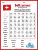 SWITZERLAND Word Search Puzzle Worksheet Activity