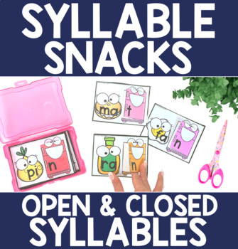 Preview of SYLLABLE SNACKS! Open & Closed Syllable PRACTICE Task Cards Centers