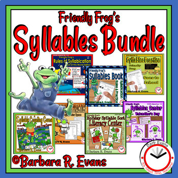 Preview of SYLLABLES BUNDLE 7 Frog Themed Syllabication Rules Practice Games Activities