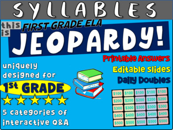 Preview of SYLLABLES - First Grade ELA JEOPARDY! handouts and Interactive PPT Gameboard