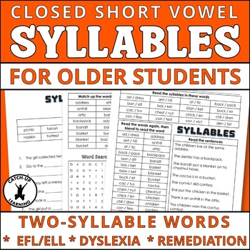 Preview of Dyslexia SYLLABLES Decodable Worksheets Older Struggling Readers No Prep