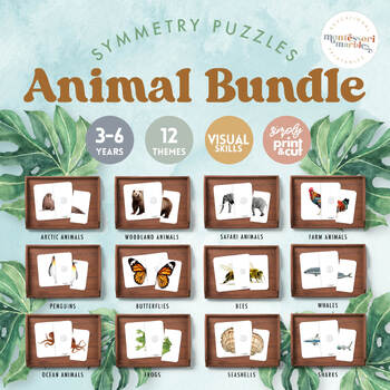 Preview of SYMMETRY PUZZLES Animals Bundle | Montessori Inspired Visual Activity