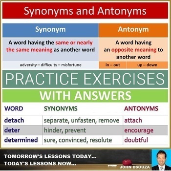 Preview of SYNONYMS AND ANTONYMS: 17 WORKSHEETS WITH ANSWERS