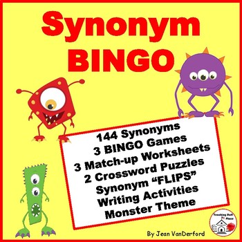 Preview of SYNONYMS in BINGO GAMES |Grades 4-5-6 | VOCABULARY Activities | Puzzles