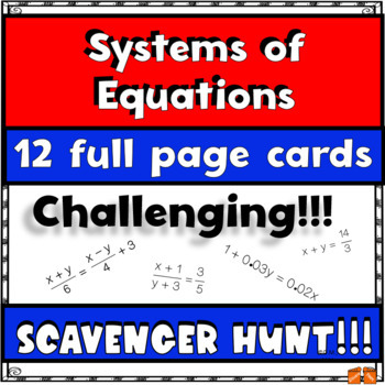 Preview of SYSTEMS OF LINEAR EQUATIONS HONORS ACTIVITY  12 Task Cards SCAVENGER HUNT
