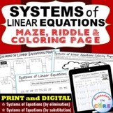 SYSTEMS OF LINEAR EQUATIONS Maze, Riddle, Coloring Page | 