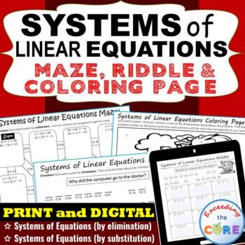 Preview of SYSTEMS OF LINEAR EQUATIONS Maze, Riddle, Coloring Page | Print and Digital