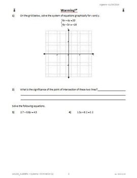 Preview of 9044 - SYSTEMS of LINEAR EQUATIONS - Elimination [1]