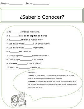 Saber vs Conocer Worksheet by Habla con KC Teachers Pay Teachers