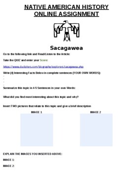 Preview of Sacagawea Online Assignment W/ Online Article (Word)