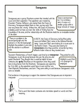 Sacagawea: Informational Text Passages & Printables for Complete ELA Review