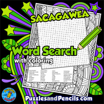 Preview of Sacagawea Word Search Puzzle with Coloring | Women in History Wordsearch