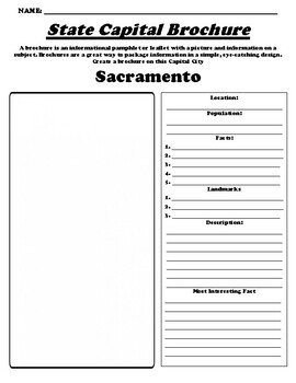 Preview of Sacramento "State Capital Brochure" Worksheet and WebQuest