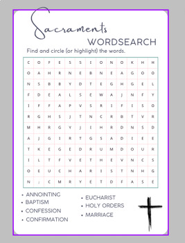 Sacraments of the Catholic Church Word Search by Planning with Pascal