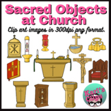 Sacred Objects at Church clip art: Altar, holy water font,