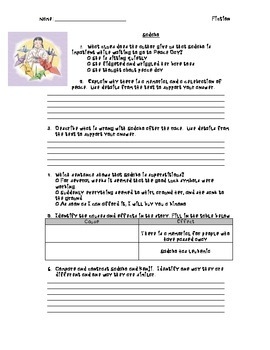 Preview of Sadako Picture Book Worksheet and Extended Writing with Rubric