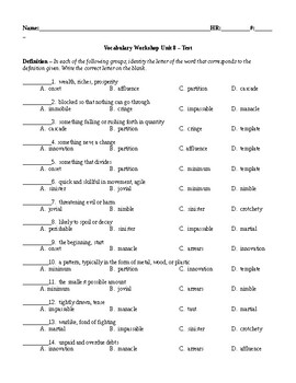 Sadlier Vocabulary Workshop Level A -- Unit 10 Powerpoint by Laur's ELA  Store