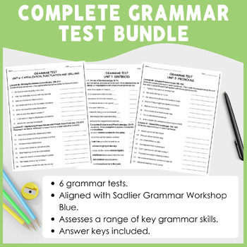 Preview of Sadlier Grammar Workshop Blue All Units Test Bundle