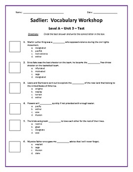 Sadlier Vocabulary Workshop Level A -- Unit 10 Powerpoint by Laur's ELA  Store