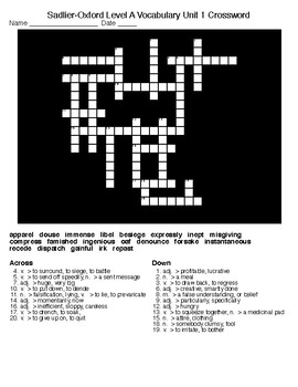 Preview of Sadlier-Oxford Level A units 1-6 Crossword and Word Search Puzzles