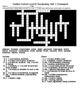 Preview of Sadlier-Oxford Level B Vocab. Units 1-15 Crosswords & Word Searches