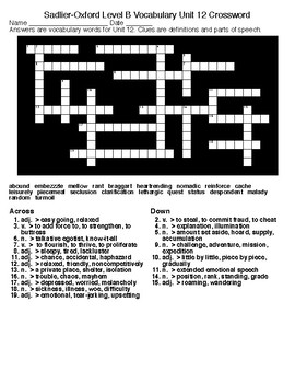 Sadlier Oxford Vocabulary Level B Unit 2 Crossword