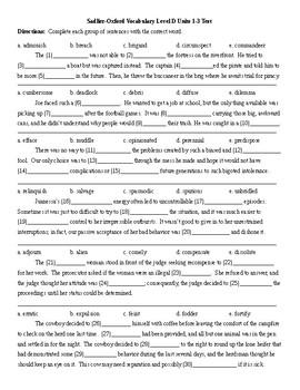 Preview of Sadlier-Oxford Level D Vocab. Units 1-3 Test & KEY