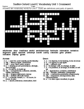 Preview of Sadlier-Oxford Level E Vocab. Units 1-15 Crosswords & Word Searches