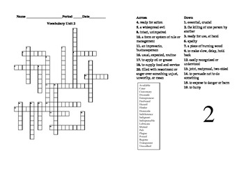 Sadlier Oxford Vocabulary Level B Unit 2 Crossword