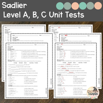 Preview of Sadlier-Oxford Vocabulary Workshop Level A,B,C Unit Tests #1-15 Bundle