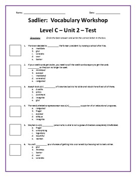 vocab workshop level c unit 2 answers