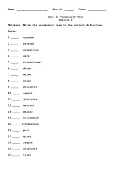Preview of Sadlier Vocabulary Workshop Level C Unit 11 Test