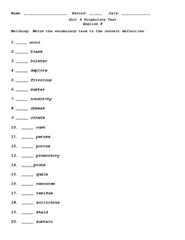 Preview of Sadlier Vocabulary Workshop Level C Unit 4 Test