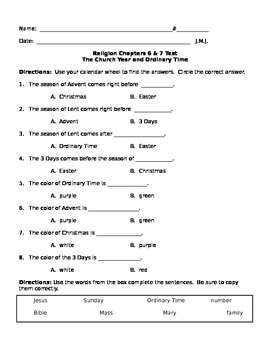 Archdiocese Religion Test Grade 7 Study Guide