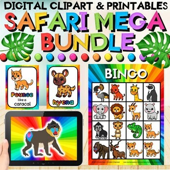 Preview of Safari Activities Bundle - African Animals Worksheets, Games, Coloring, Clipart