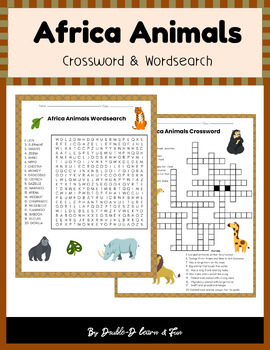 Preview of Safari Africa Animals Crossword&Wordsearch|Morning Work|K-2 grade Backtoschool