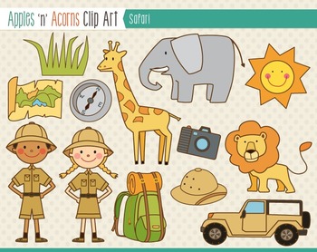 Preview of Safari Animal Clip Art - color and outlines