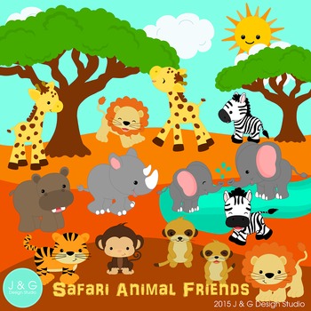 Safari Animal Friends Series 4 Digital Clipart By J And G Design Studio