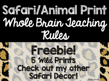 Preview of Safari / Animal Print Classroom Decor: Whole Brain Teaching Rules FREEBIE
